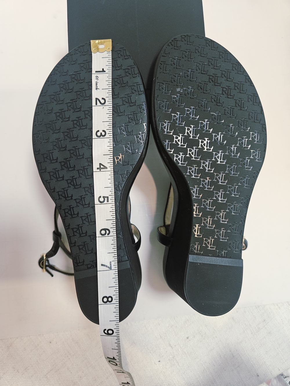 Lauren Ralph Lauren Jeannie Black Thong Wedge Sandals Shoes Women’s Size 8 New - Picture 9 of 16